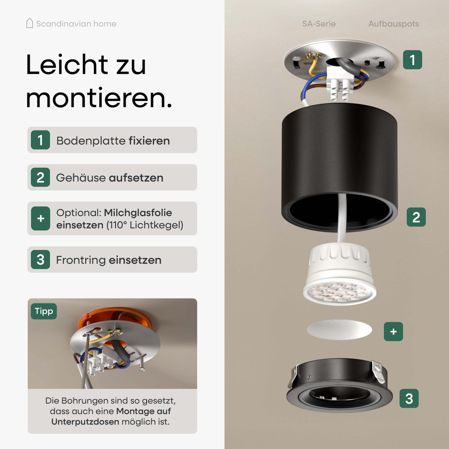 LED Aufbauspot Dimmbar Schwarz I SA-Serie