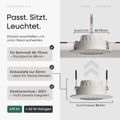LED Einbaustrahler Dimmbar Weiß-Matt I DA-Serie