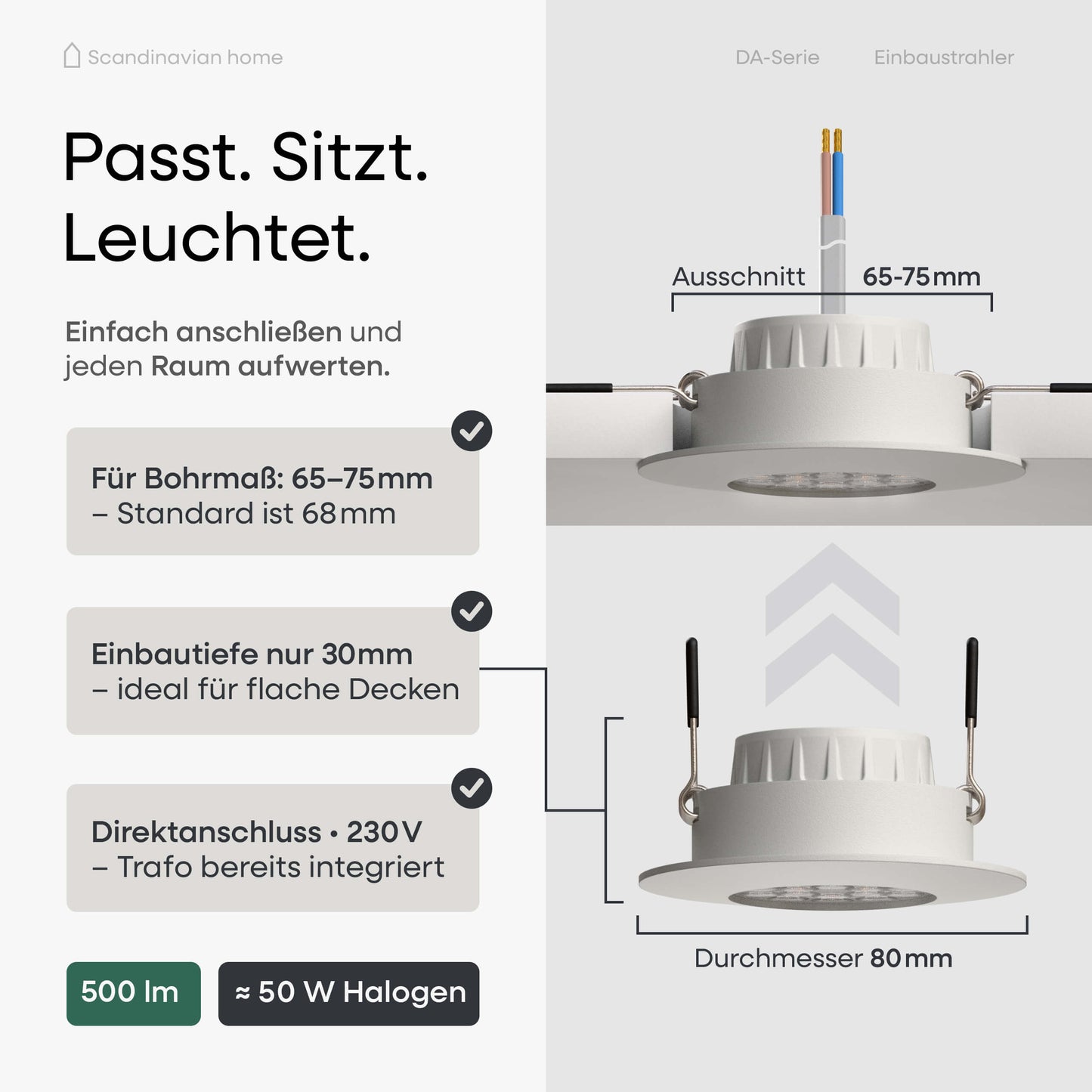LED Einbaustrahler Dimmbar & Farbtemperatur einstellbar Weiß-Matt I DA-Serie