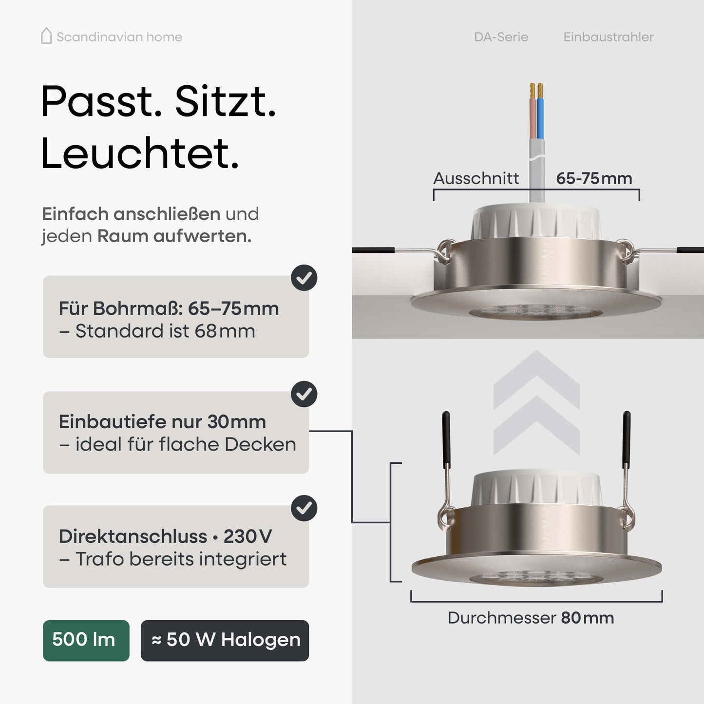 LED Einbaustrahler Dimmbar & Farbtemperatur einstellbar Aluminium I DA-Serie
