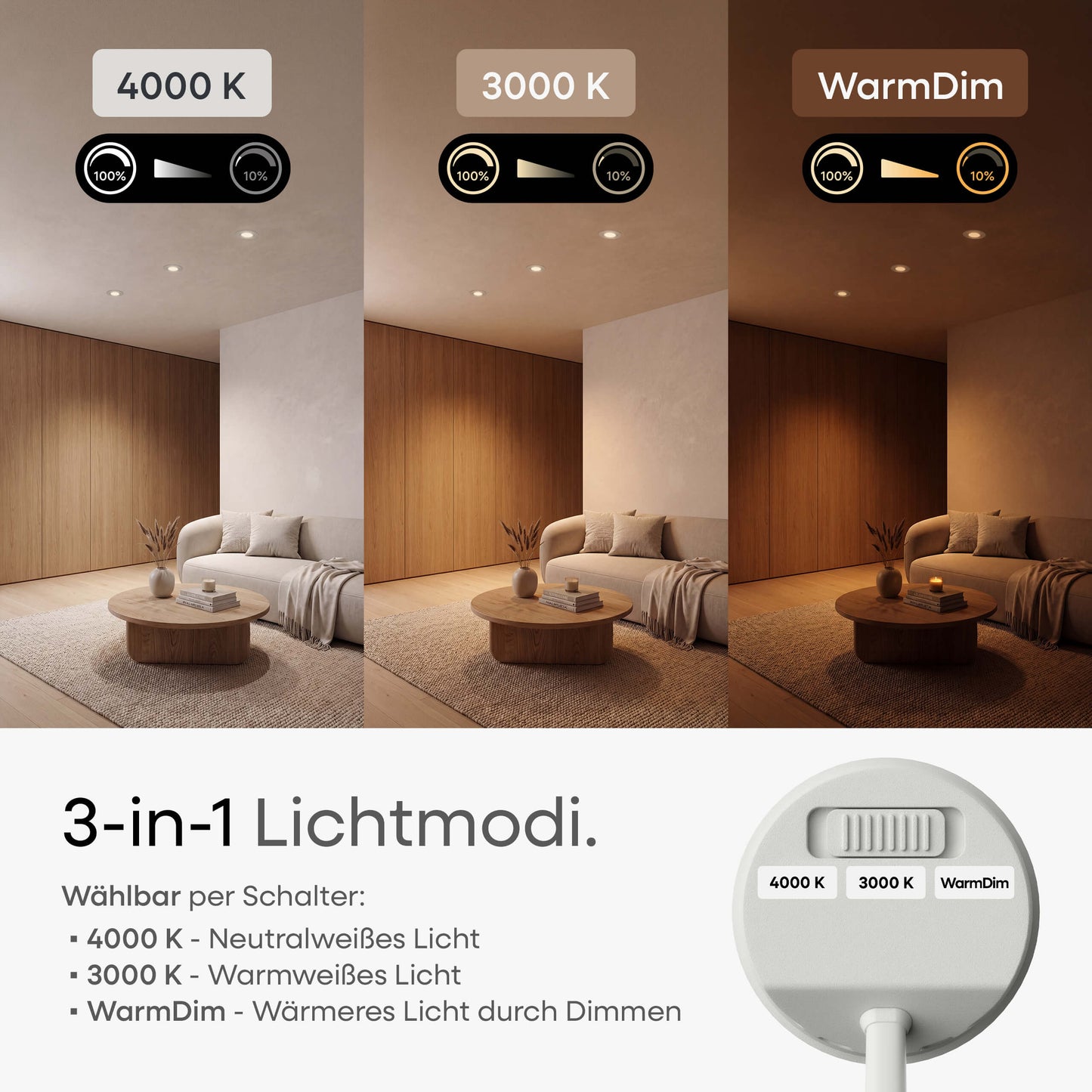 LED Einbaustrahler Dimmbar & Farbtemperatur einstellbar Schwenkbar Weiß-Matt I DB-Serie