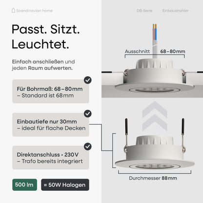 LED Einbaustrahler Dimmbar & Farbtemperatur einstellbar Schwenkbar Weiß-Matt I DB-Serie