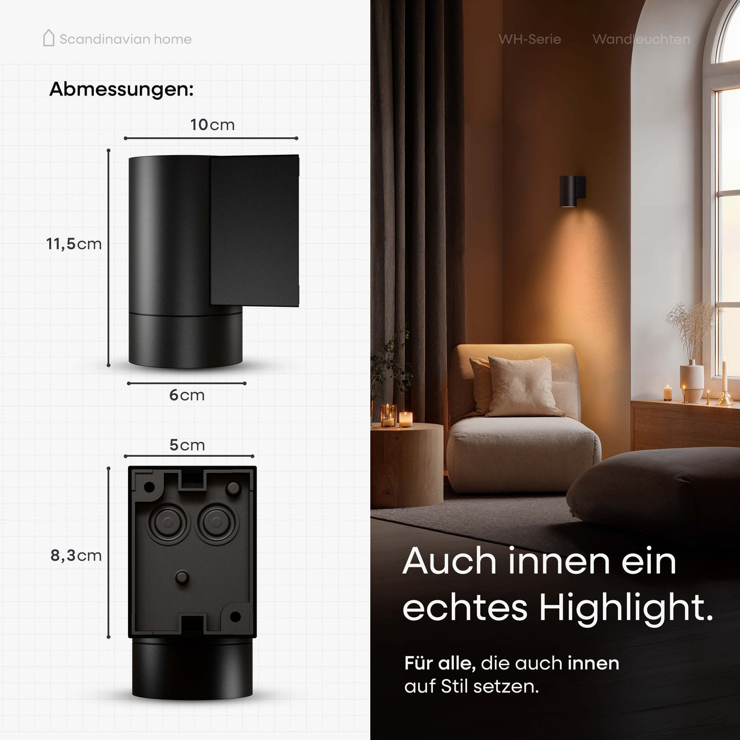 LED Wandleuchte Schwarz I WH-Serie